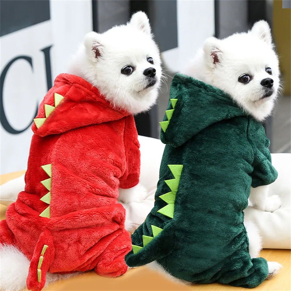 Coral Fleece Pet Fun Dinosaur Shapeshifting Clothing Four Legs Clothes Hoodie Sweatshirt Cute Puppy Coat Dinosaur Pet Clothes