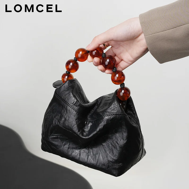 LOMCEL 87 New Chinese-style bead bag - a unique and niche product featuring genuine cowhide leather. Women's grab-handle lunch