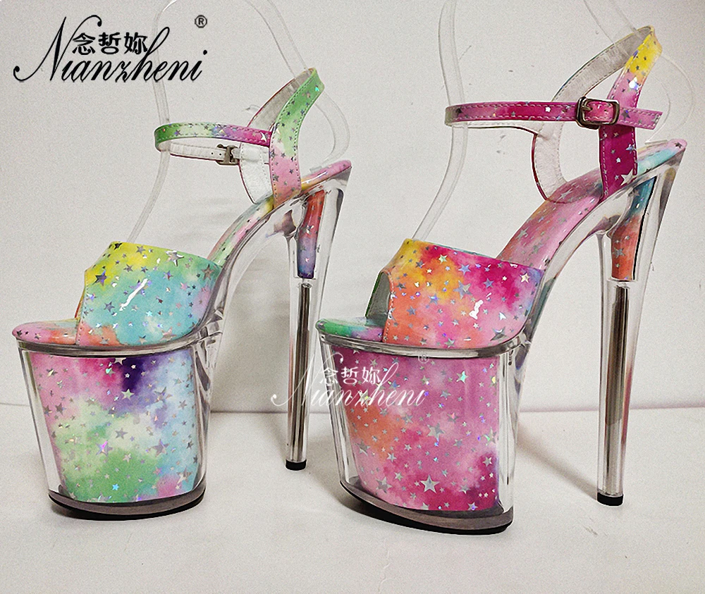 

Модные туфли-гладиаторы на платформе 8 дюймов с высоким каблуком для танцев на пилоне, с градиентным цветом и пентаграммой, сексуальные женские экзотические туфли для стриптиза