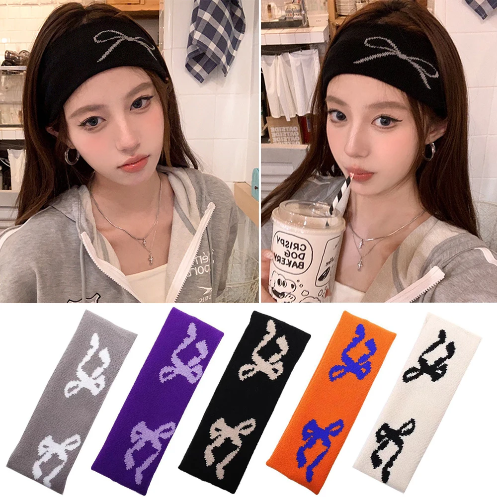 

Double Bows Knitted Headband Sweat-absorbing Wide Elastic Hair Band Outdoor Sports Hair Accessories Wide Edge DIY Head Bands