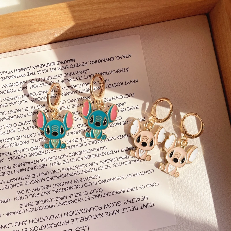 Disney Lilo & Stitch Ear Buckle Abomination Stud Earrings Women Cute Dangle Earrings Girl Silver Needle Accessory Kids Xmas Gift