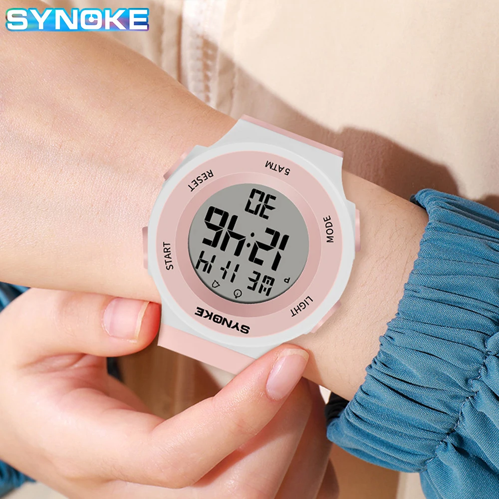 Synoke Digital Watches Lady Sports Luminous Multifunction Waterproof Chrono Wristwatch Outdoor Girls Fashion Student Watch New