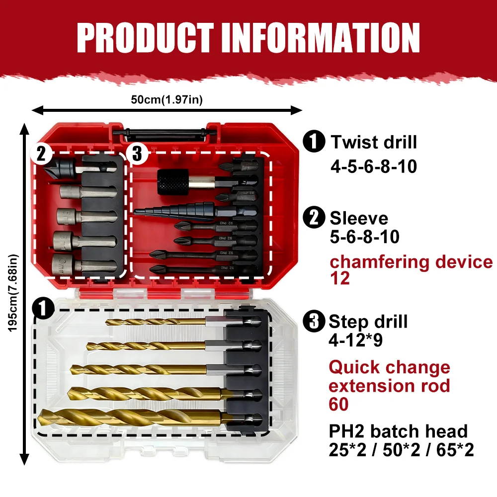 16PCS Twist Drill Bit Set, High Hardness Drill Bits for Metal & Stainless Steel, Includes Socket Impact Bit Adapter Kit