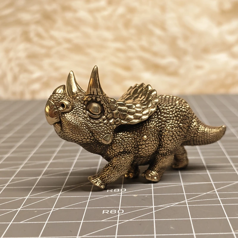 Vintage Metal Brass Triceratops Ornament Mini Dinosaur Figure Desktop Decoration Novelty Gift