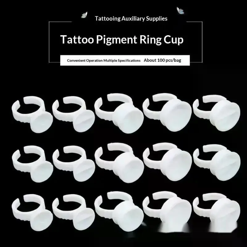 100PCS Disposable Lash Extension Glue Holder Rings Durable Plastic Tattoo Pigment Cup for Senior Makeup Artists