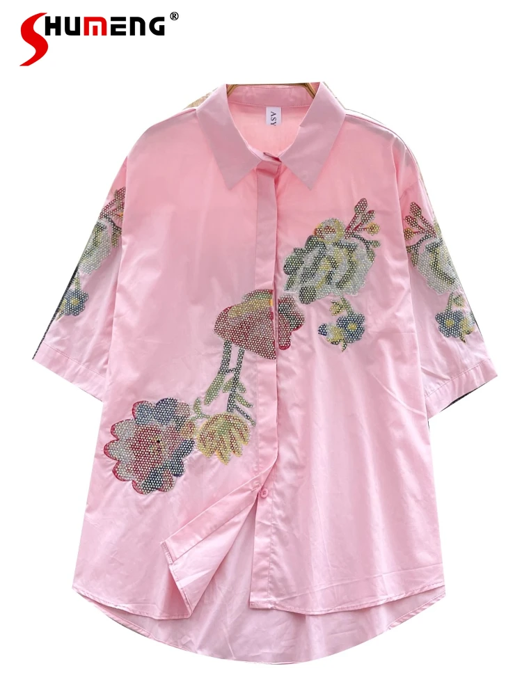 

Fashion High-end Shirts Women's 2025 Summer New Hot Diamond Loose Design Comfort Chic Tops Feminine Nice Trendy Elegant Shirts