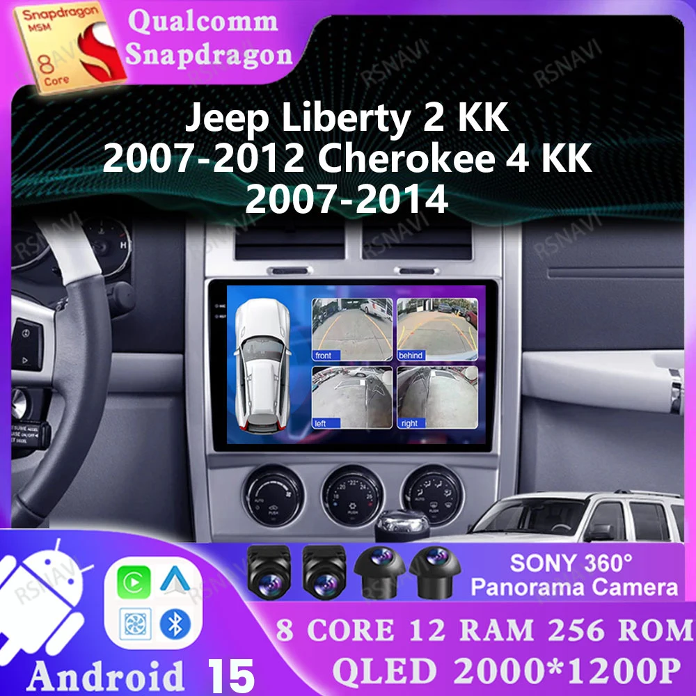 Android 15 Car Radio For Jeep Liberty 2 KK 2007-2012 Cherokee 4 KK 2007-2014 QLED DSP Wireless Carplay Auto Navigation BT GPS