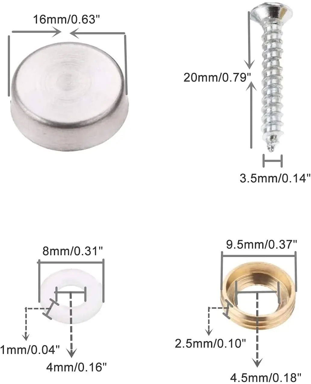 QUARKZMAN 8 Tornillos De Espejo De Acero Inoxidable 201 - Tapas Decorativas Planas De 40mm Para Carteles, Baños Y Paneles De Vidrio (Plateado)