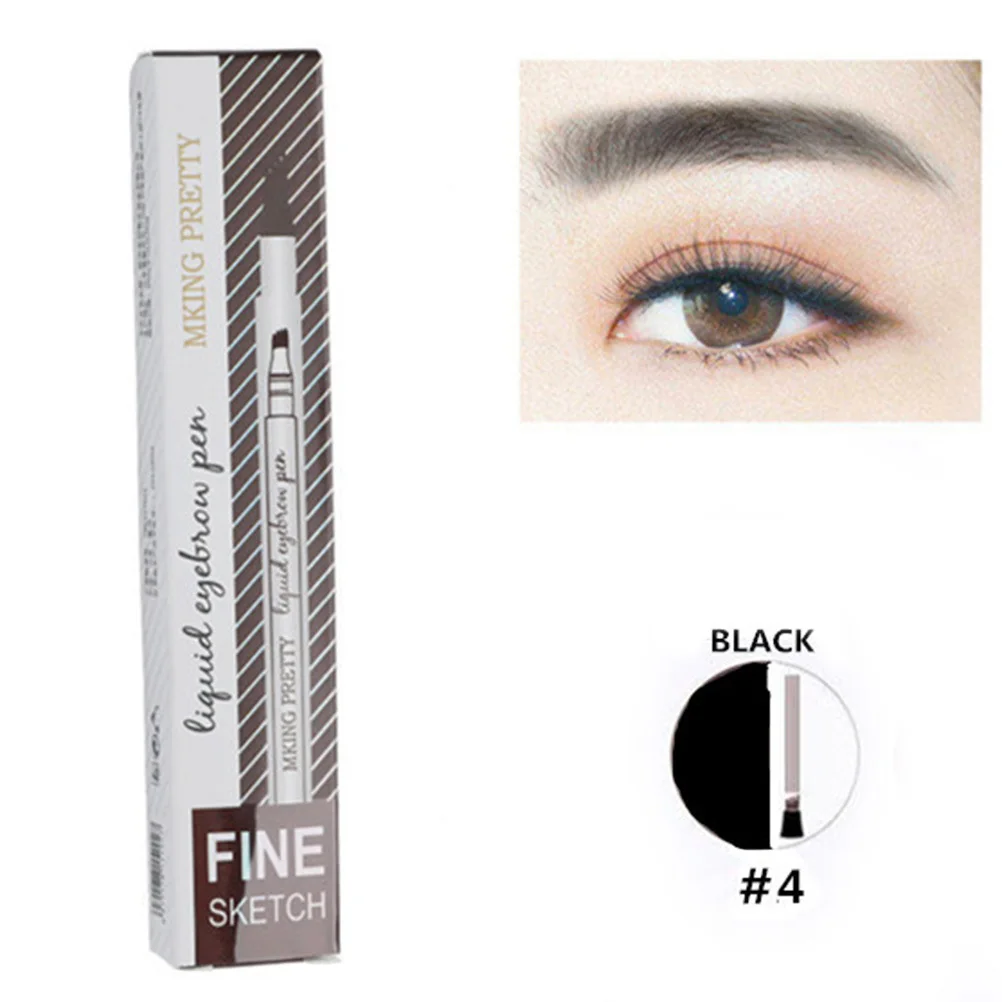 4 قطعة قلم الحواجب بأربعة رؤوس طرف رفيع طويل الأمد مقاوم للماء طبيعي ثلاثي الأبعاد يشبه الشعر السكتة الدماغية قلم الحواجب السائل للنساء ماكياج #3