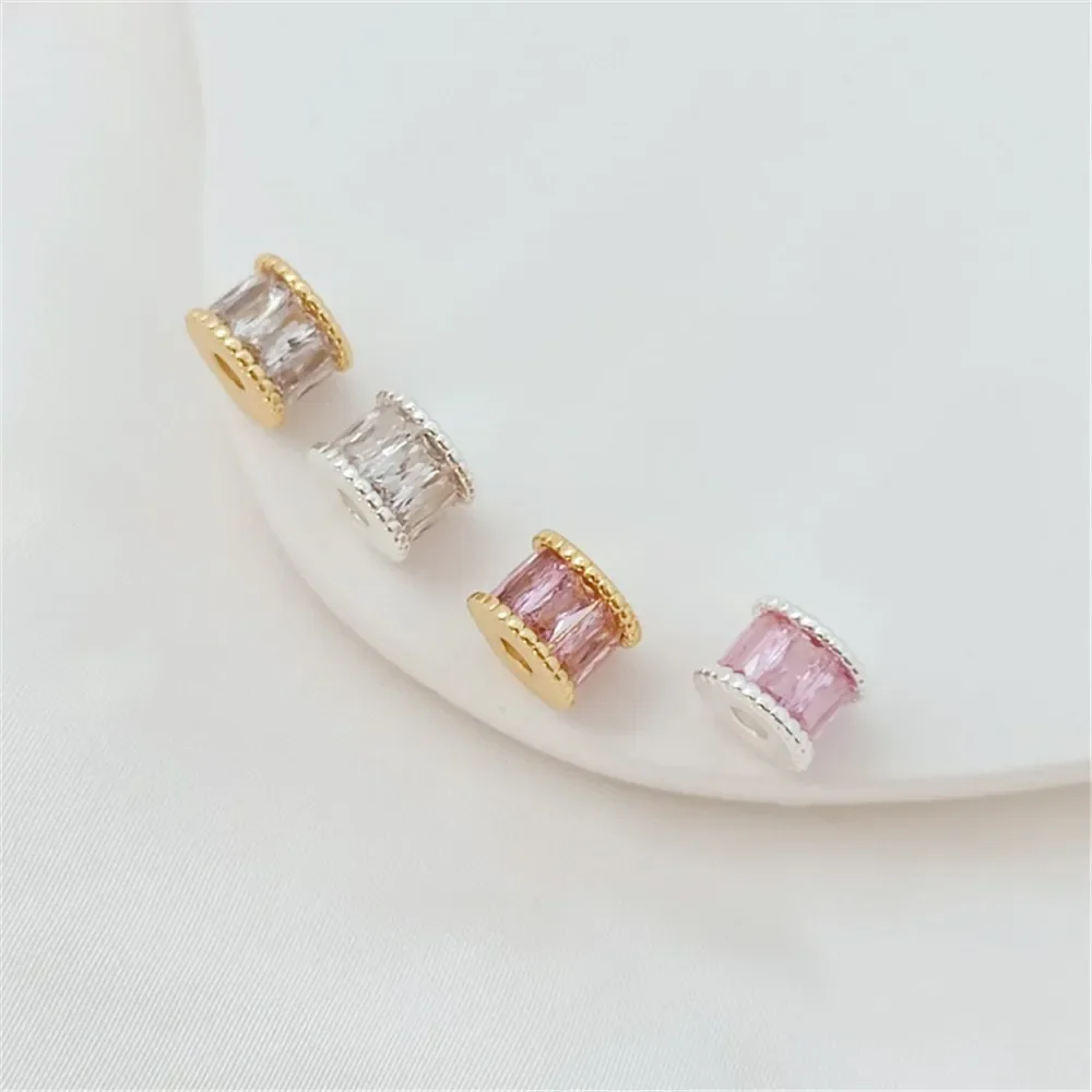 A Handcrafted DIY Bracelet with 14K Silver, Gold-encrued Rectangular Ladder Zircon Tube Beads, Transfer Beads Wheel Loose Beads