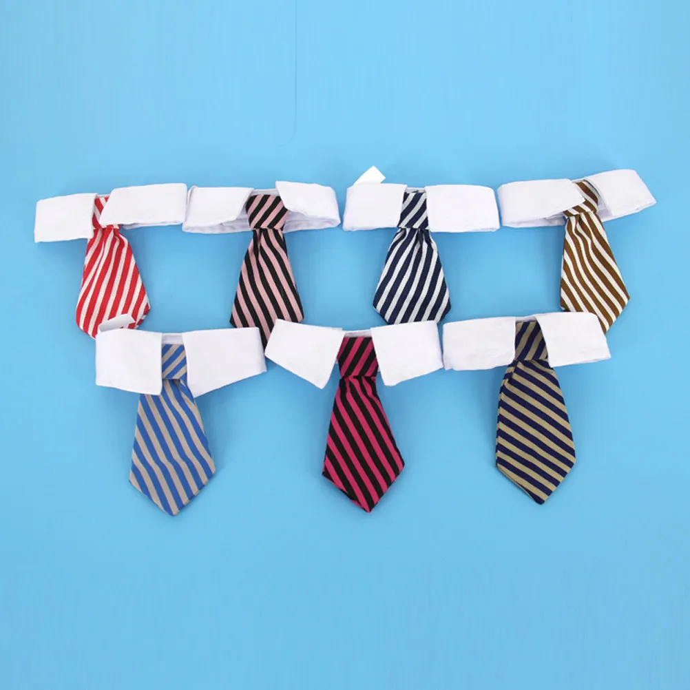 Adjustable Pet Necktie and Collar for Dogs Cats Blue Grey Striped Design Self-Adhesive Closure Wedding Party Halloween Birthday