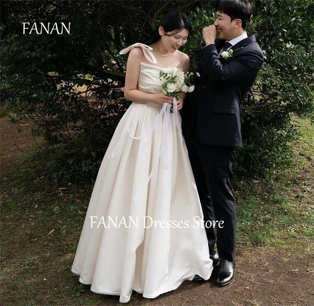 

FANAN Korea One-Shoulder Wedding Dresses Satin Sleeveless 웨딩드레스 Backless A-Line Simple Custom Made Bride Gowns Plus Size