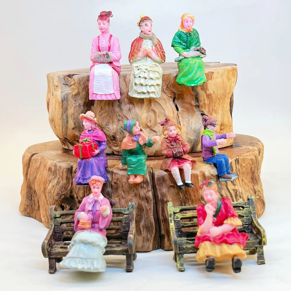 Hand Painted Victorian Sitting Lady Resin Mini Figures for Christmas Village Train Layout Diorama Scene Decor