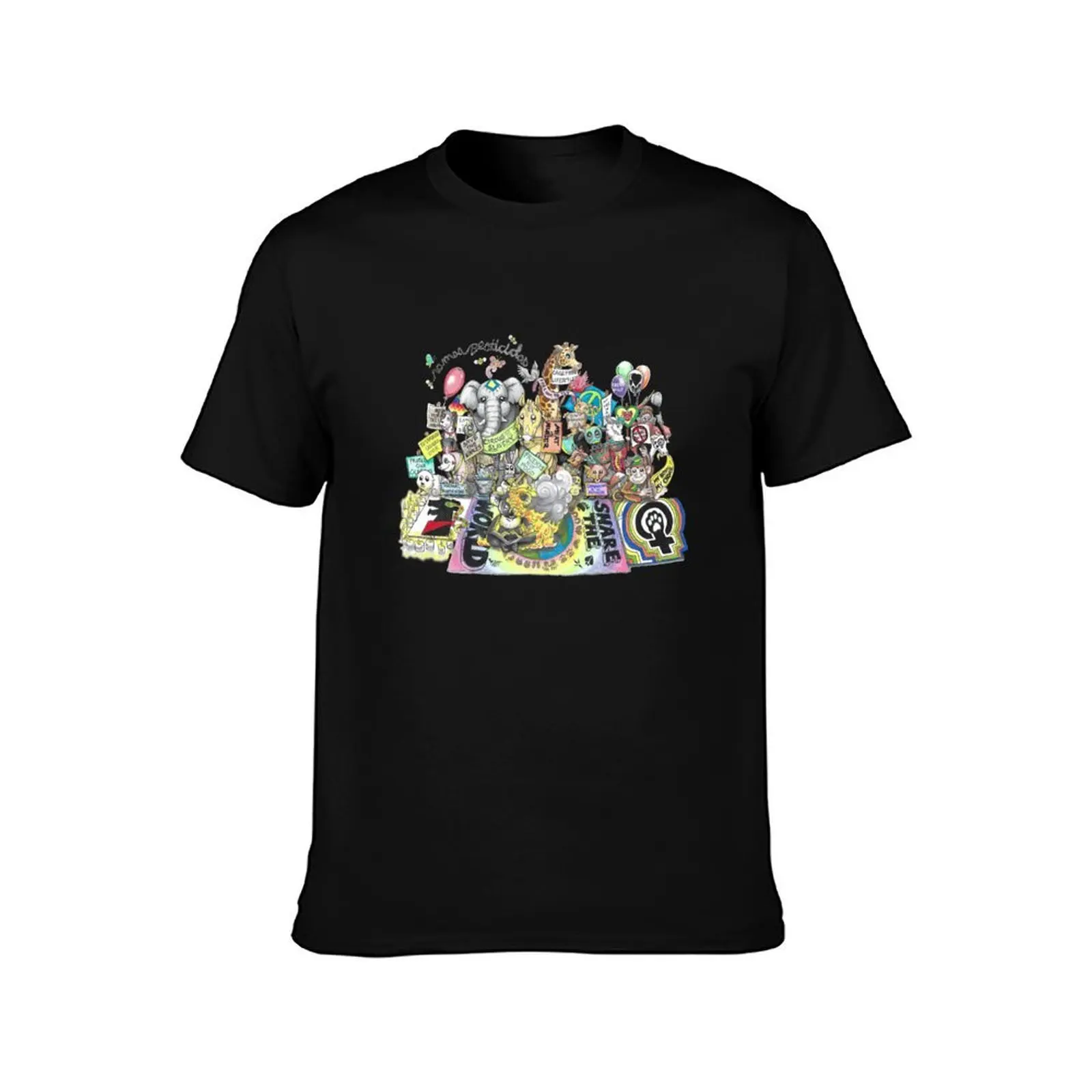 Share the World T-Shirt, Summer Casual Cotton Tee, Oversized Streetwear Tops, Vintage Graphic Print, Loose Fit Short Sleeve