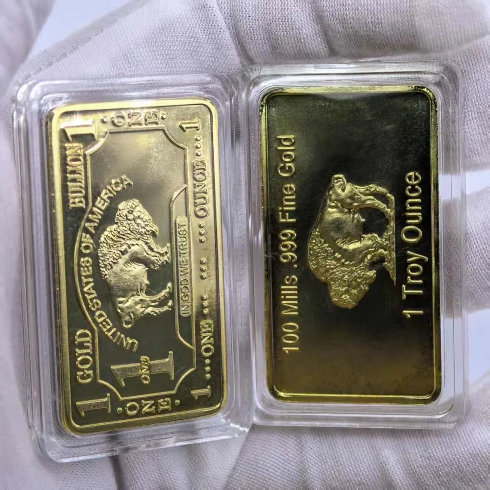 Silver Plated Bars Gold Bar 1 Ounce America Bullion Acrylic Seal Packaging Crafts for Collection