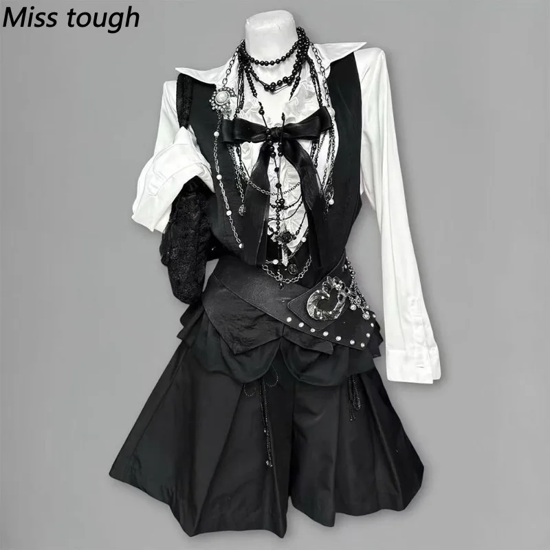 Japanese Gothic Harajuku Women’s 2 Piece Set Chic Vintage 2000s French Elegant Sweet Dark Court Style Autumn Winter Outfits 2026 view 3