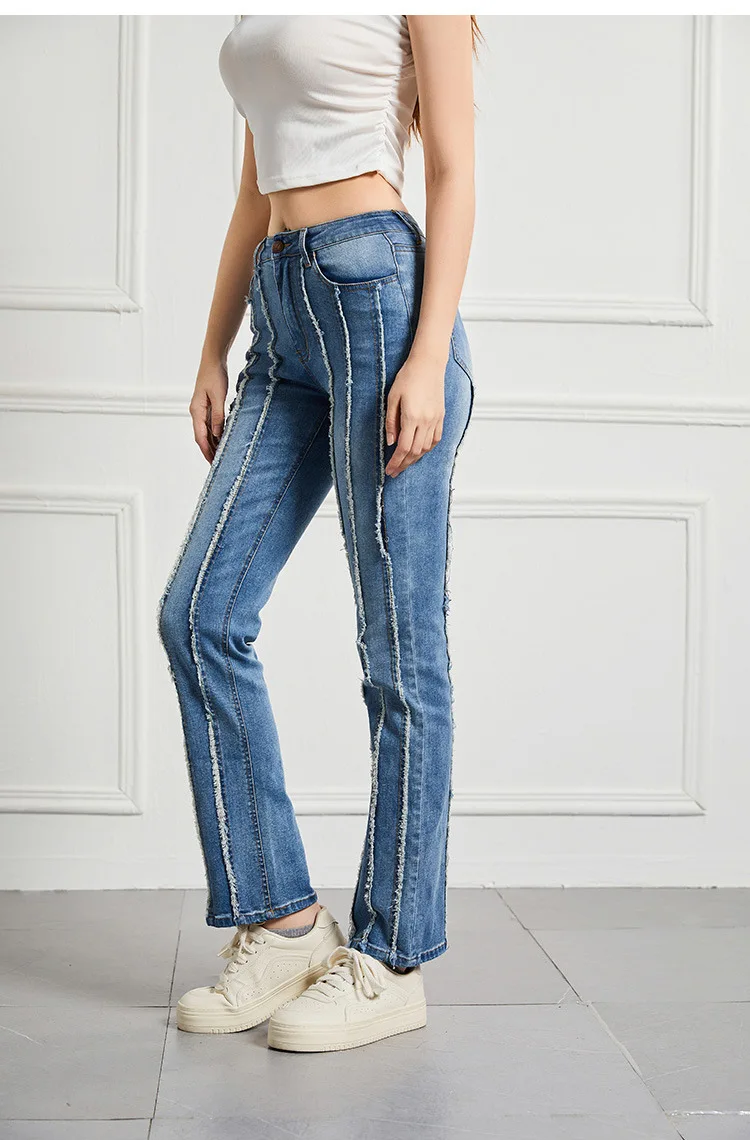 Women Denim Straight Pants Fashion Slim Edge Splicing Jeans Leggings Stretch Leggins Trousers Spring Elastic Vintage Streetwear