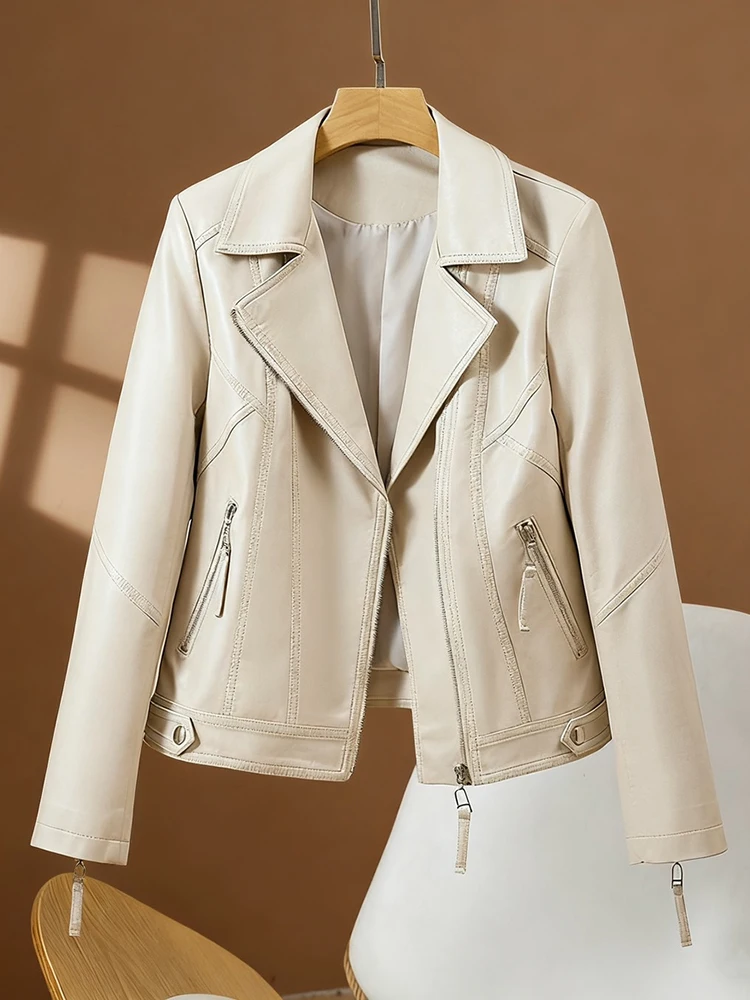 

Женская куртка из натуральной кожи Ning, укороченная, приталенная, высококачественная верхняя одежда, новая коллекция весна-осень, из овчины, большие размеры, трендовая модель.