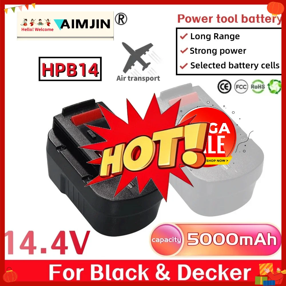 🔧14.4V HPB14 Battery For Black And Decker 5000mAh Ni-Mh Replacement For Firestorm FSB14 FS140BX 499936-34 🔧