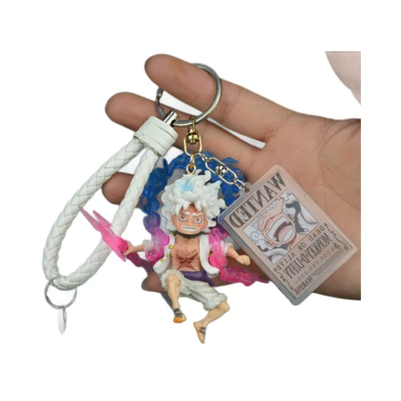 One Piece Nika Luffy Gear 5 Keychain Pvc Action Figure Pendant With Wanted Card Cartoon Bag Decor Car Key Ring For Anime Fans view 6