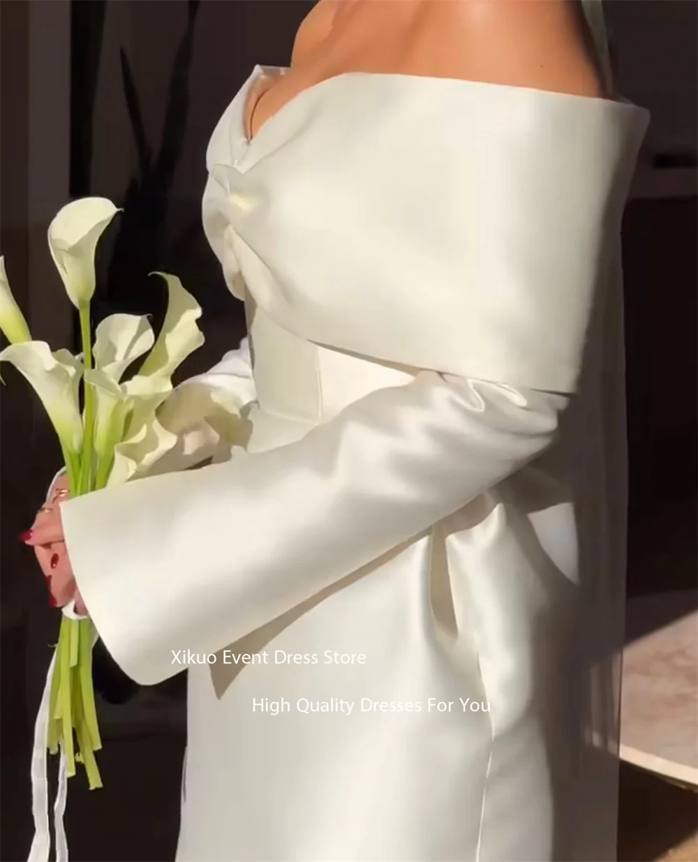 فساتين زفاف Xikuo بدون أكتاف مدنية أنيقة بفيونكة فساتين سهرة بسيطة الطول رداء De Soiree De Mariage مخصص