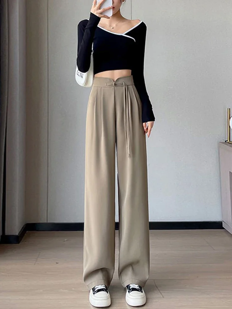 Simple Basic Slim Loose Slim Pants New American Solid Color Wide Leg Pants Fashion Street Casual White Black Khaki Pants Female