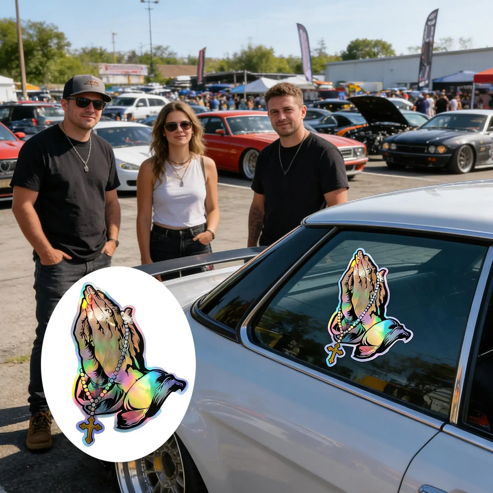 Church Stickers Colorful Glass Decals Religious Praying Hand Pattern Car Window Decals For Truck Motorcycle Automobile Vehicle