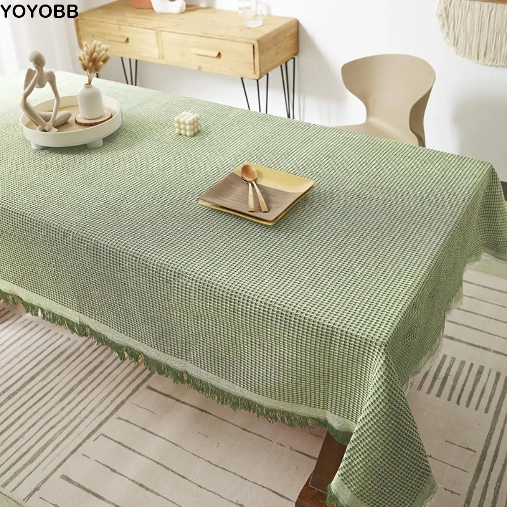 

With Tassels Plaid Pattern Tablecloth Dust-proof Country Style Furniture Cover Modern Rectangle Garden Picnic Mat Desk