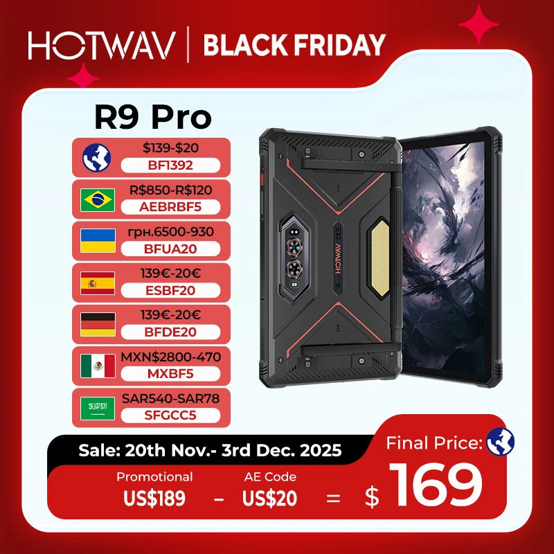 HOTWAV R9 Pro 견고한 태블릿 11'' FHD+ 2K 디스플레이 20080mAh 대용량 배터리 패드 안드로이드 14 6GB 256GB 카메라 글로벌 4G 태블릿 PC
