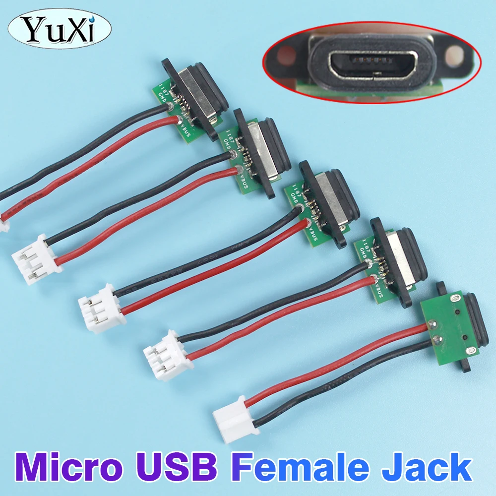 1pc Micro USB 5Pin IPX8 Waterproof Female Socket Connector With Screw Hole 5P Power Charging Port With PCB Board Cable Repair