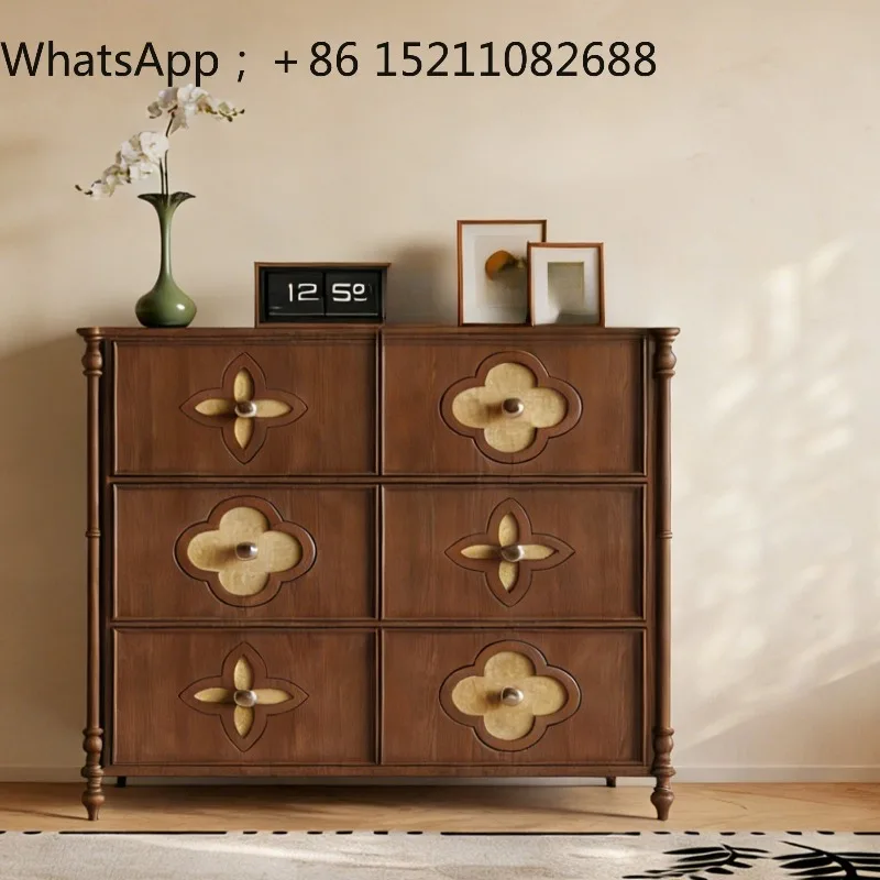LLY medieval style entrance cabinet, retro wall chest cabinet, living room decoration six buckets storage side cabinet
