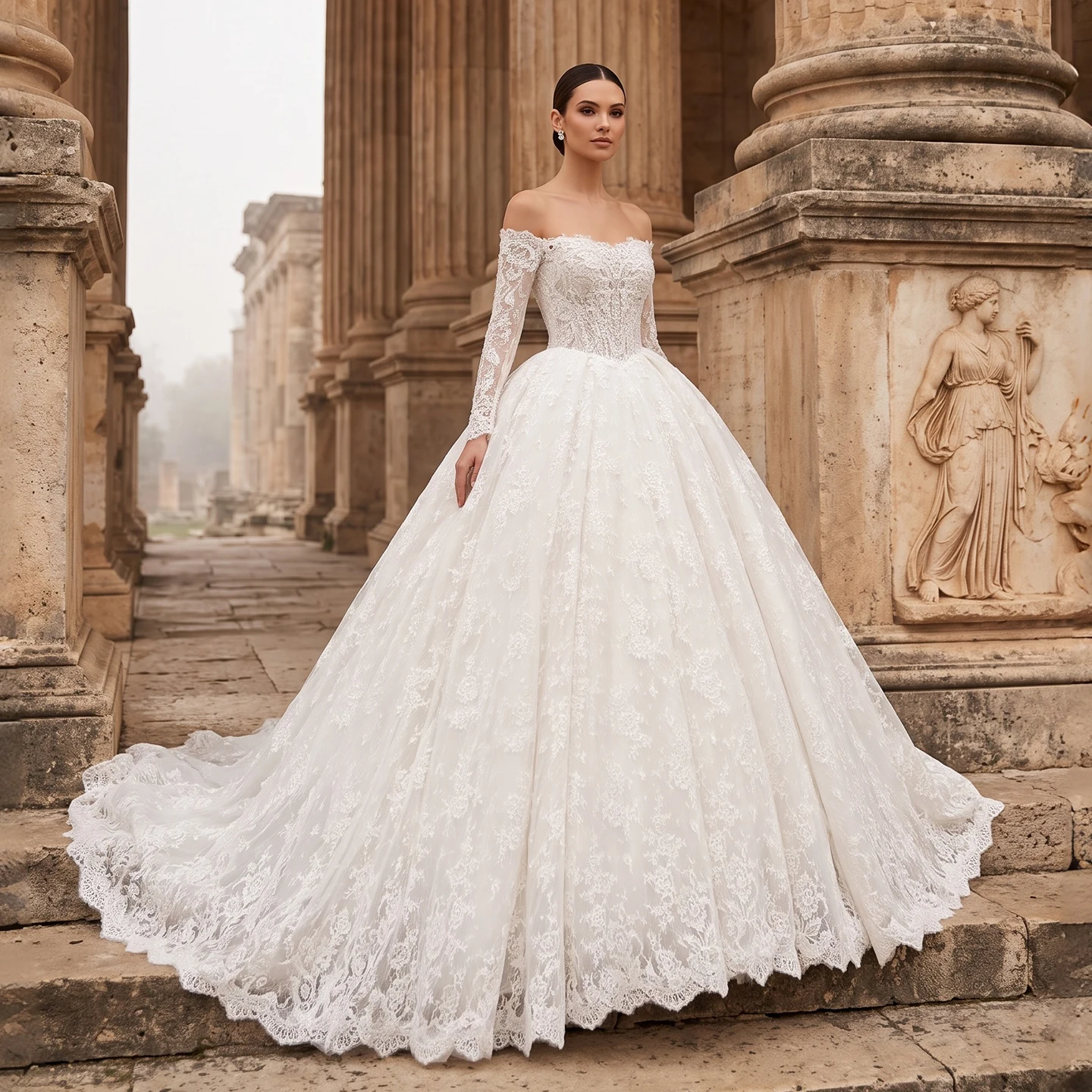 Sheer Fairy Wedding Dresses Elegant Off Shoulder Tulle Floral Appliques Open Back Dubai Bridal Gowns with Train SW681 Customized