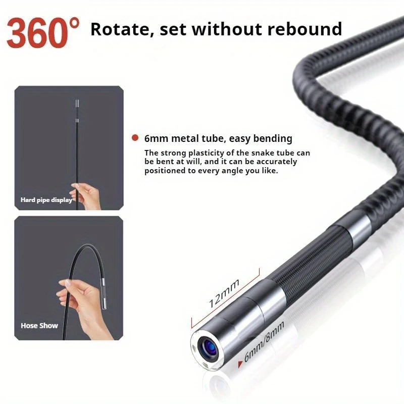 Two-Way 360° Articulating Borescope with 1080P HD Camera & Built-in Light - 6mm Flexible Endoscope for  Car Engine Inspection