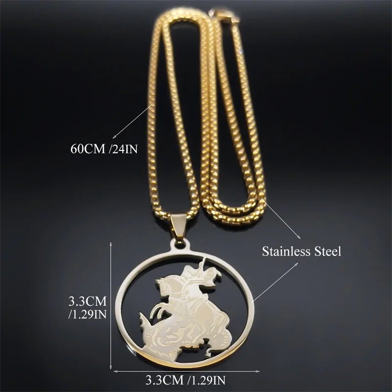 Archangel St.Michael Protect Me Necklace Stainless Steel Saint Shield Protection Male Necklace Jewelry Corrente Masculina 6071S2 view 6
