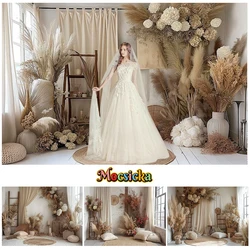 Mocsicka Photography Background Boho Arch Floral White Room  Adult Birthday Wedding Portrait Decor Backdrop Photo Studio