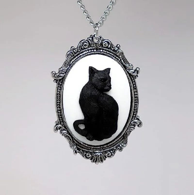 

Gothic Black Cat Cameo Necklace For Men Women Fashion Witch Alternative Jewelry Accessories Gift Goth Vintage Cat Cameo Choker