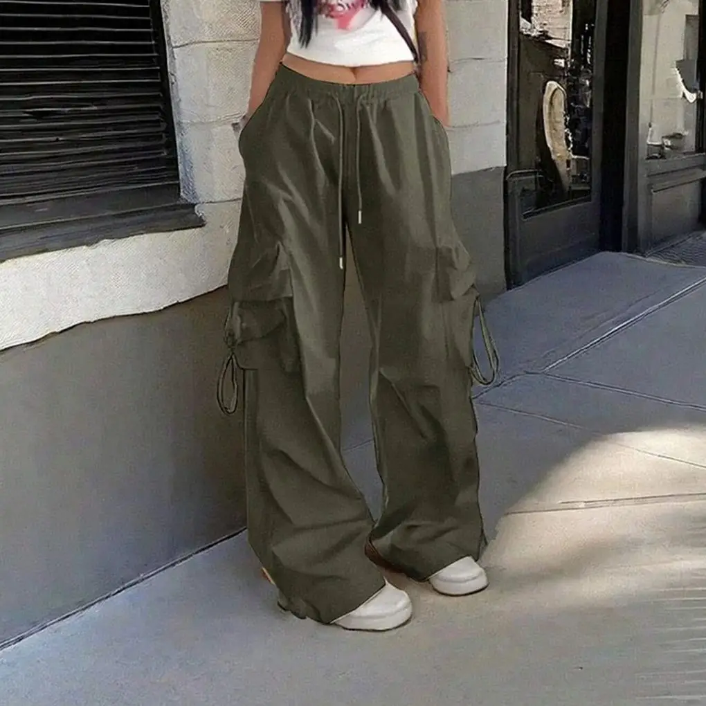 Loose Pocket High Street Pant Black Vintage High Waist Women's Pants Fashion Retro Casual Streetwear Jogger Trousers Work Pants