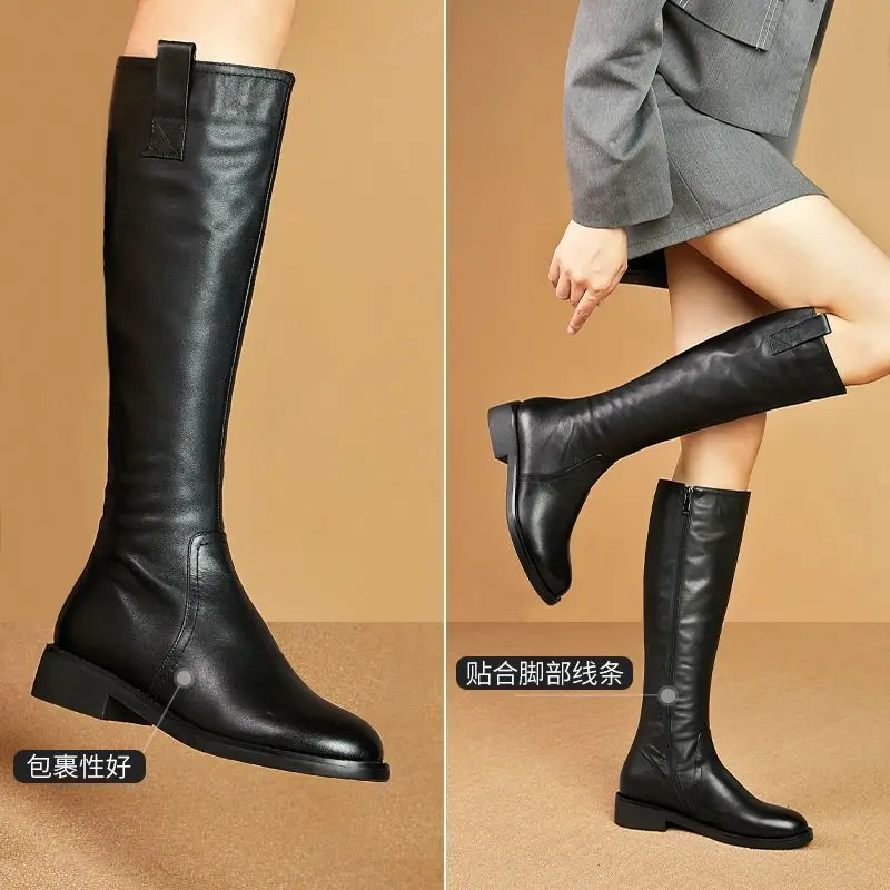 Knight boots 2025 long tube boots women's autumn new style women's leather boots fashionable and versatile knee high boots view 3