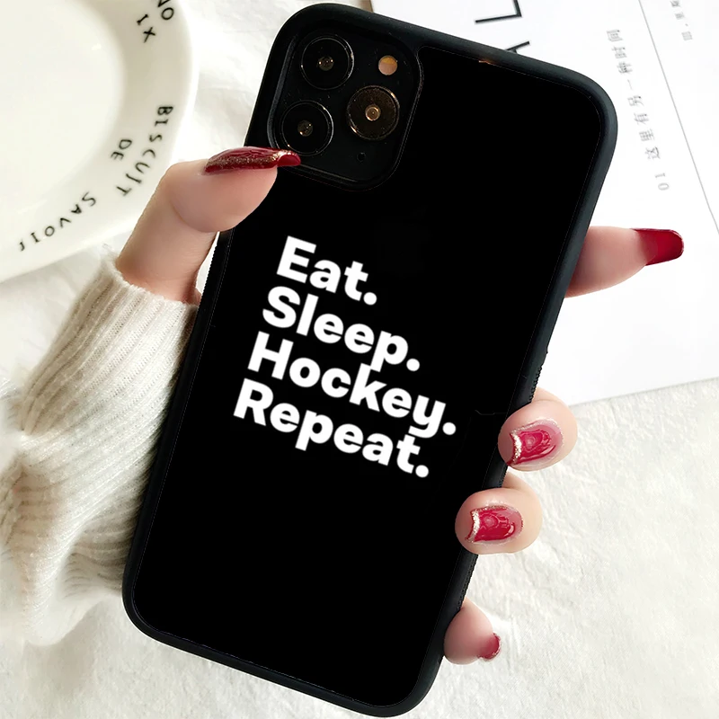 5 5S SE 2020 Phone Cover Case for iPhone 6 6S 7 8 PLUS X XS XR 11 12 13 MINI 14 PRO MAX Rubber Silicone Eat sleep hockey repeat