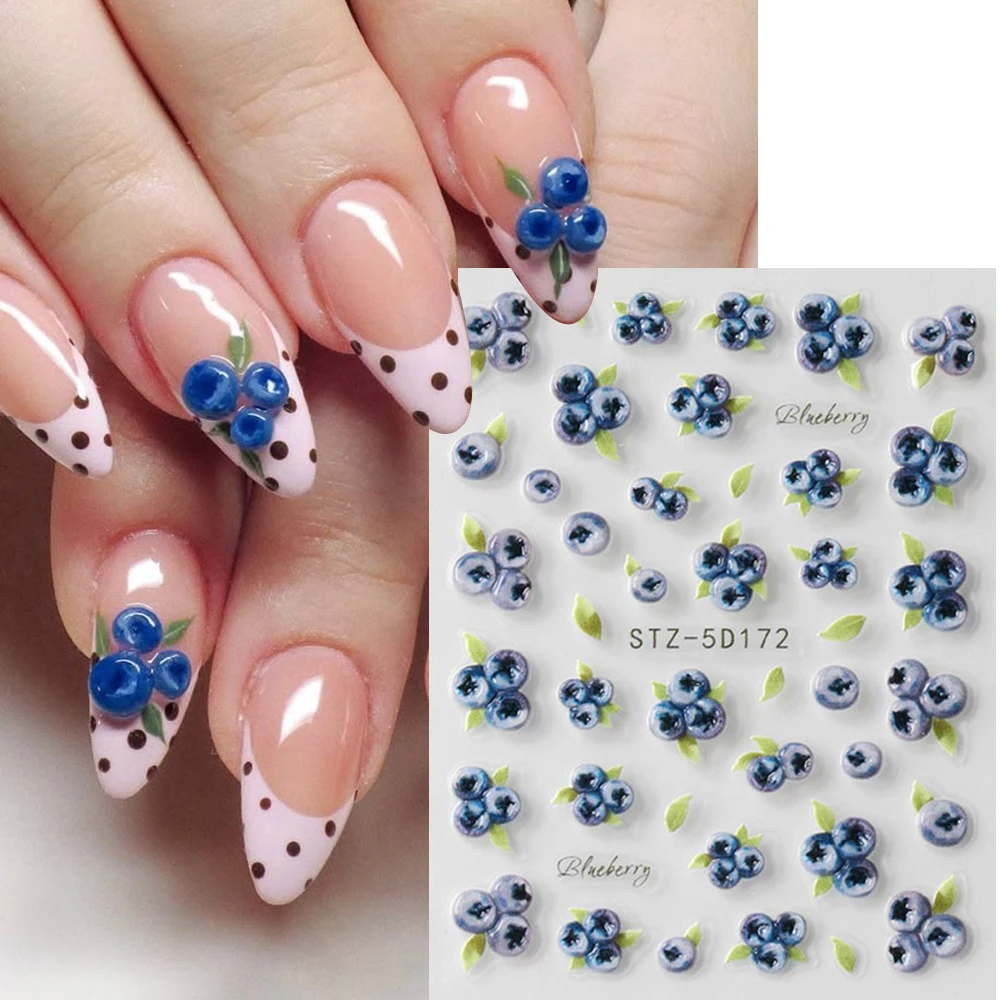 1/2 Stück Niedliche Sommer-Blaubeer-3D-Nagelkunst-Aufkleber 5D Gravierte Blaubeer-Nagelsticker DIY Maniküre-Designs Nageldekorationen – Detail 3