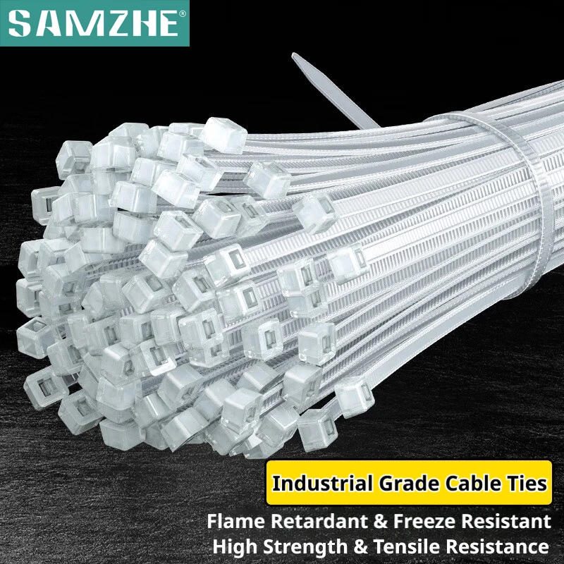 SAMZHE 100 Stück Weiße/Schwarze Selbstverriegelnde Nylon-Kabelbinder 2,5mm-4,8mm Breite Kabelorganisator Draht-Kabelbinder