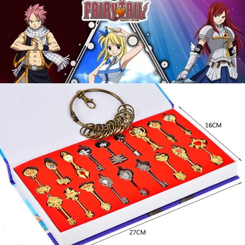 

29 pcs/set Fairy Tail Lucy Cosplay Key Keychain Scale & Free Pink Tattoo Heartfilia Sign of the Zodiac Gold Key Pendants