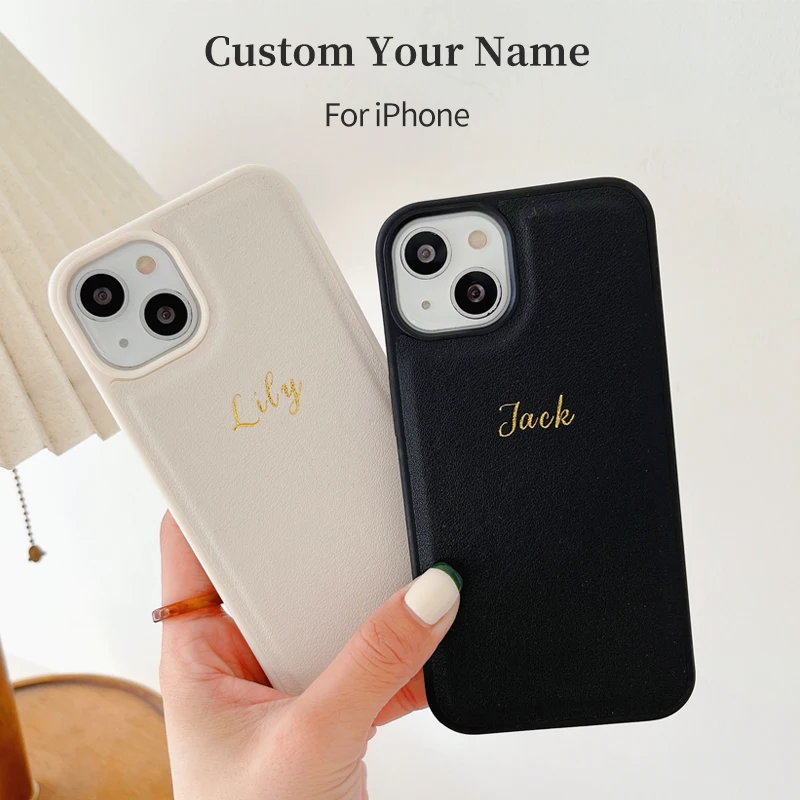 

Personalization Custom Initial Name Pebble Grain Leather Phone Cover For iPhone14 14ProMax 14Plus 13Promax 13 12 DIY Phone Case