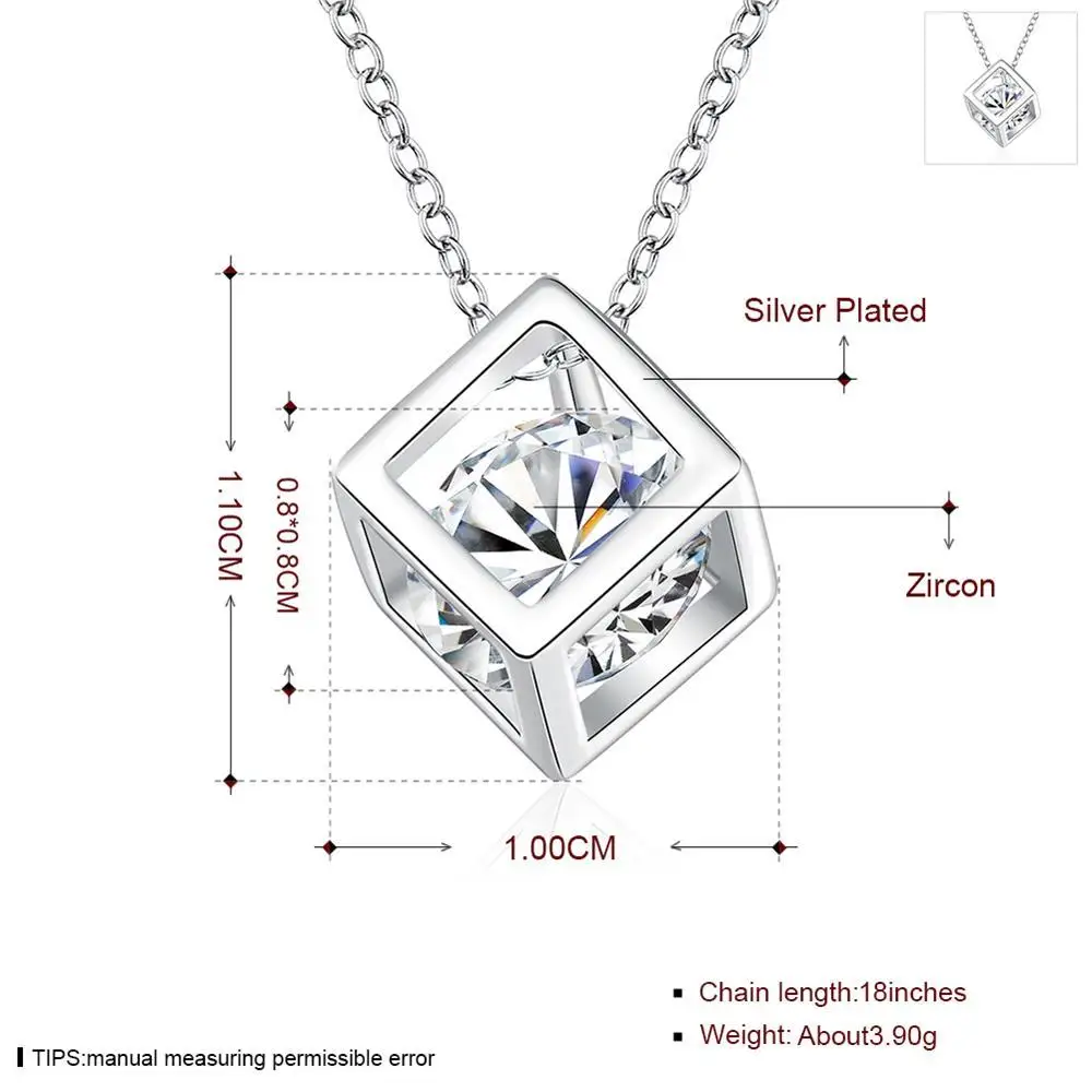 925 Sterling Silver Charms Wedding Cute Lady Women Necklace Crystal Stone Jewelry Fashion  Pendant