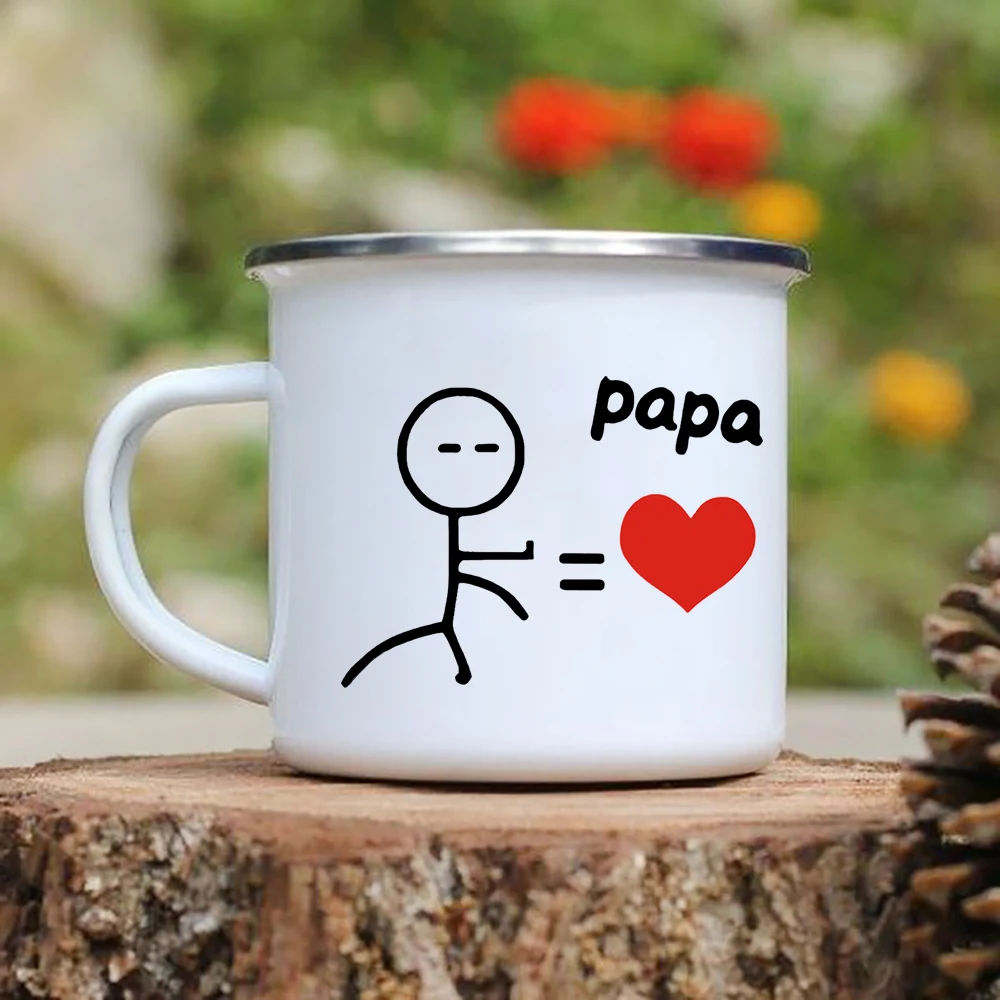 Papa Mama Personalized Enamel Coffee Cocoa Mugs Lovers Home Office Breakfast Dessert Milk Oat Cups Pregnancy Announcement Gifts