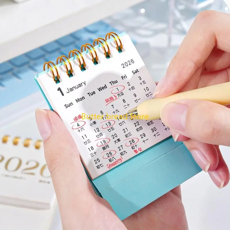 W89C 2026 Mini Wire Binding Calendar Standing Small Desktop Calendar Memo Decors