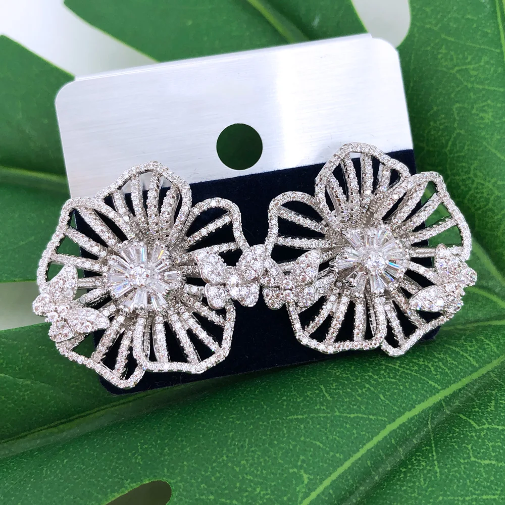 

Missvikki Original Luxury Silver Color Stud Earrings Full Cubic Zirconia for Women Wedding Trendy Shiny Earrings High Quality