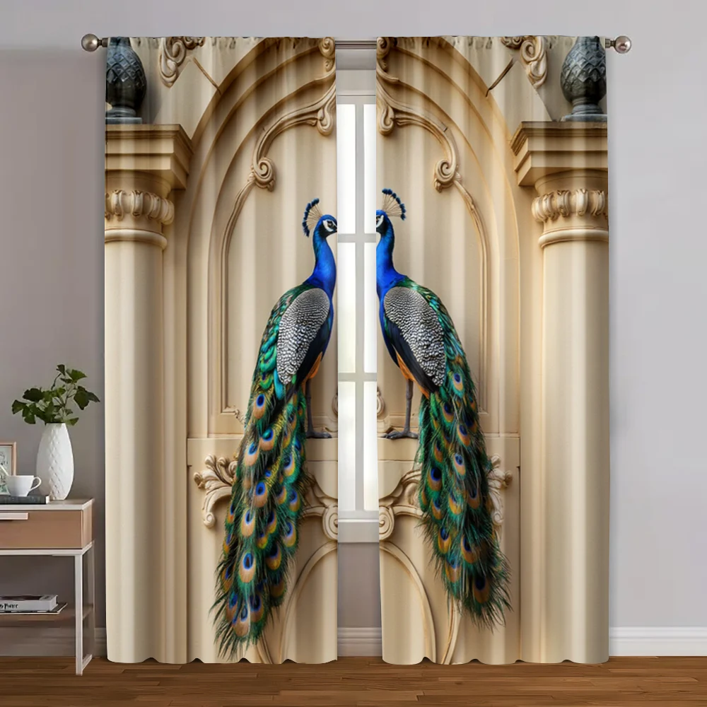 

2pcs, Light Filtering Curtains Vibrant Peacock Gothic Machine Washable Polyester (without rod) Decorations Outdoor for Bedroom