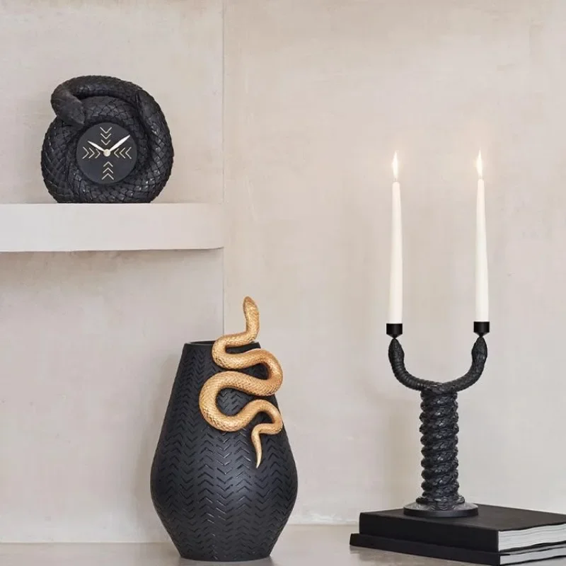 Spirit snake series, living room entrance premium flower arrangement vase decoration home clock ornament