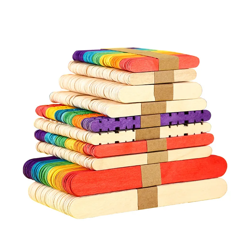 Colorful Hand Crafts 50pcs DIY Wooden Sticks Popsicle Ice Cream Sticks Art Creative Educational Toys For Children Kids Baby